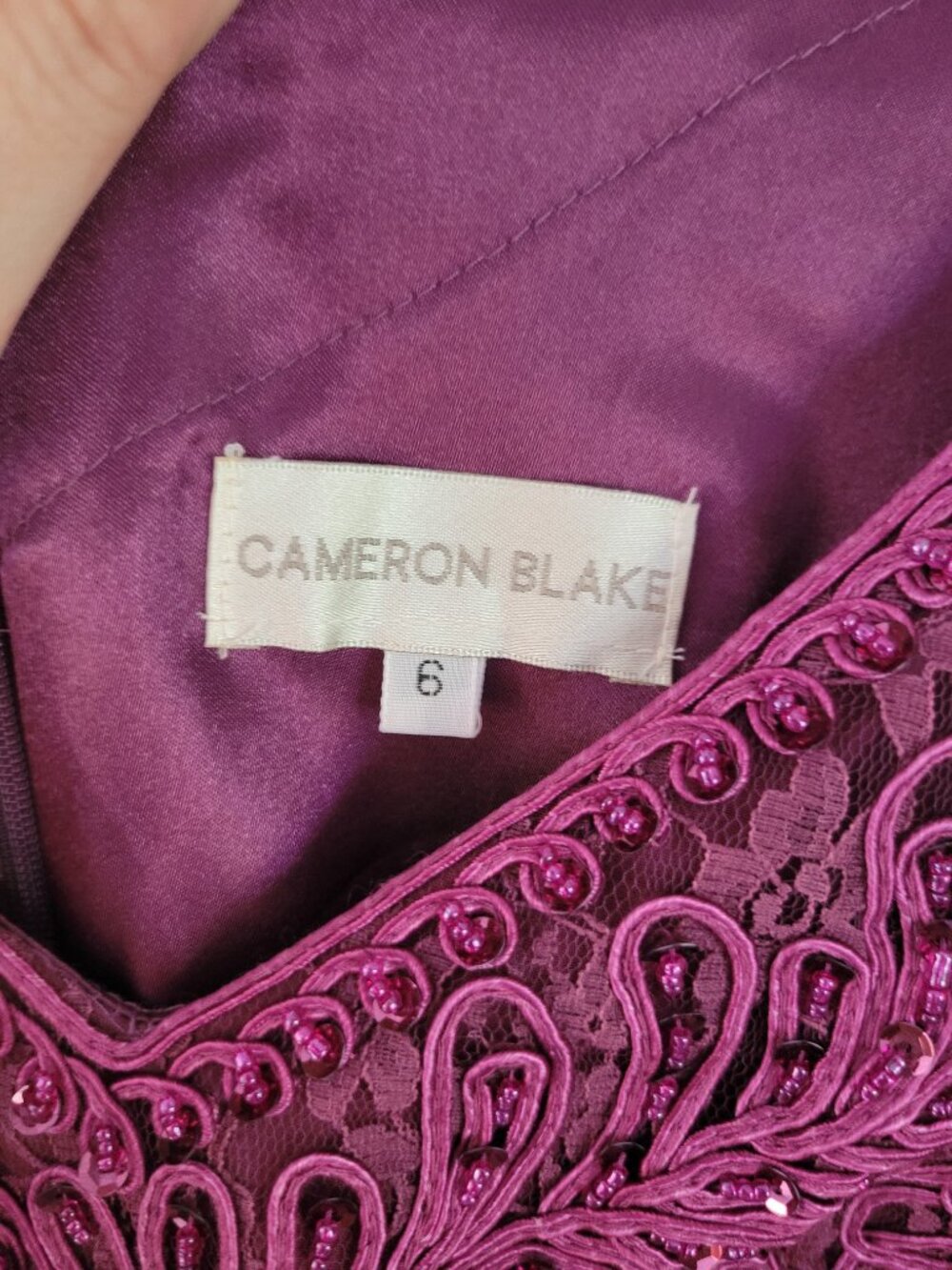 Cameron Blake 116654 Beaded Lace Chiffon Gown Dark Raspberry MOB Formal Sz 6 - Picture 7 of 10